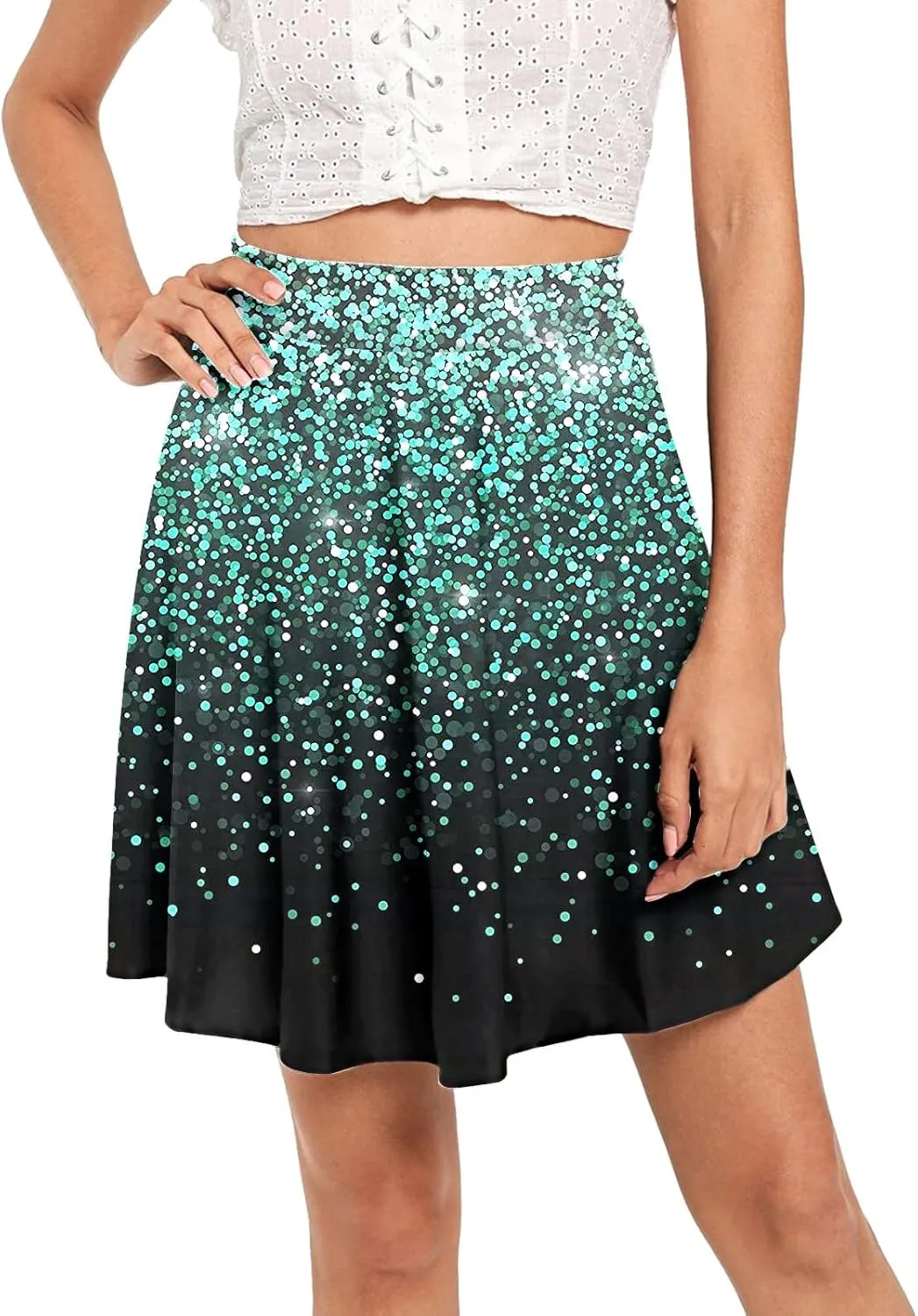 2023 Skirt Women's Fashion Short Skirt Womens A Line Midi Skirt High Elastic Waist Sequin Skirts Pleated Ruffle