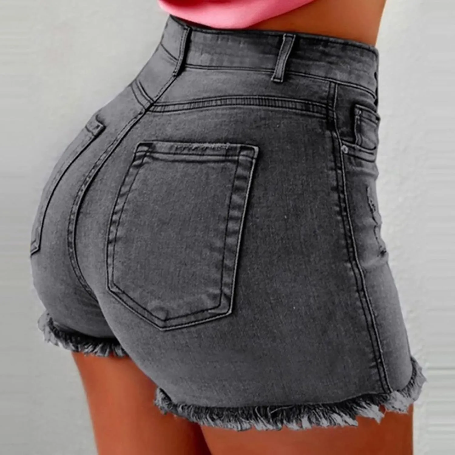 2023 Women's Denim Shorts Casual Summer High Waisted Ripped Jean Shorts Frayed Raw Hem Distressed Stretchy Short Jeans