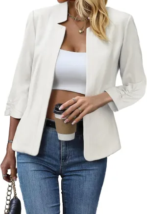 2025 Women's Tweed Blazer Lightweight Plaid Open-Front Stand-Collar Fully-Lined Casual Fashion Elegant Jacket