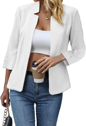 2025 Women's Tweed Blazer Lightweight Plaid Open-Front Stand-Collar Fully-Lined Casual Fashion Elegant Jacket