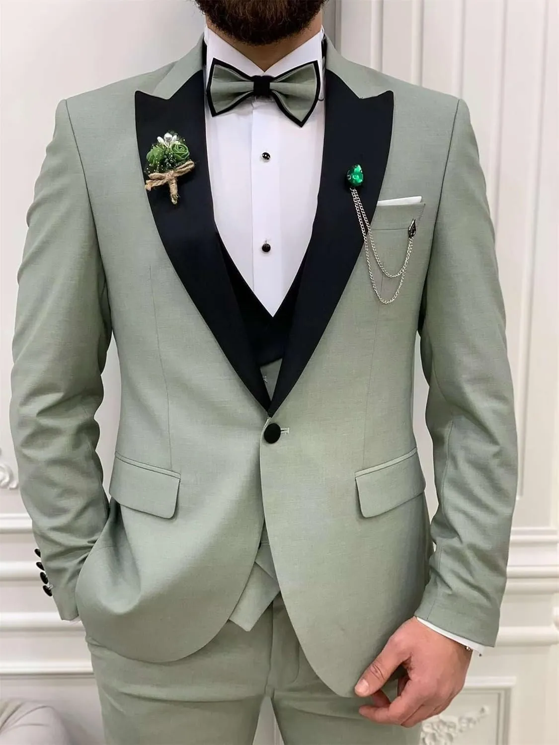 3 Pieces Mens Suit Classic Fit Blazer Dress Business Wedding Jacket Vest Pants Tuxedo Set