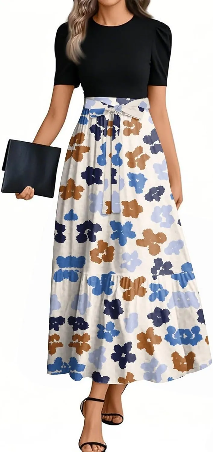 A Line Dresses for Women 2025 Elegant Classy Empire Waist Short Sleeve Wedding Guest Dress Summer Work Wrap Sundress