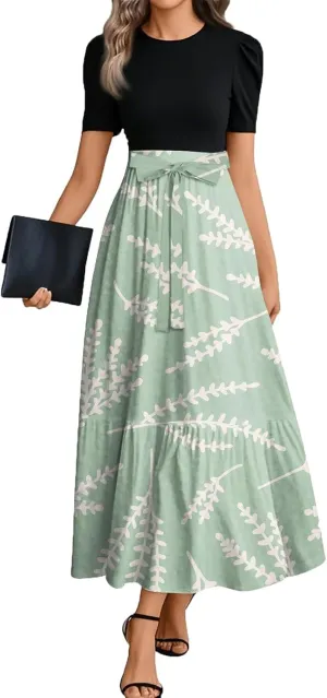 A Line Dresses for Women 2025 Elegant Classy Empire Waist Short Sleeve Wedding Guest Dress Summer Work Wrap Sundress