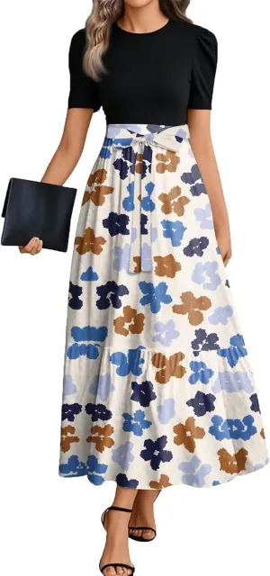 A Line Dresses for Women 2025 Elegant Classy Empire Waist Short Sleeve Wedding Guest Dress Summer Work Wrap Sundress