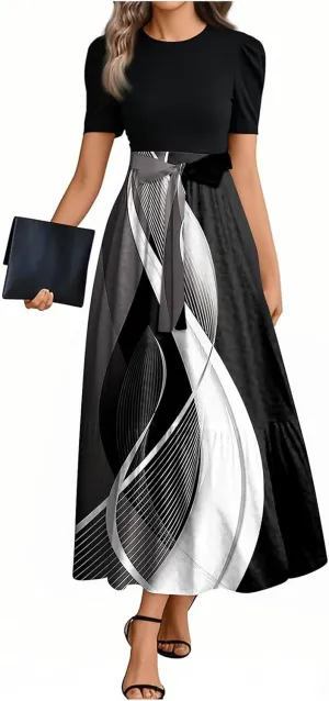 A Line Dresses for Women 2025 Elegant Classy Empire Waist Short Sleeve Wedding Guest Dress Summer Work Wrap Sundress