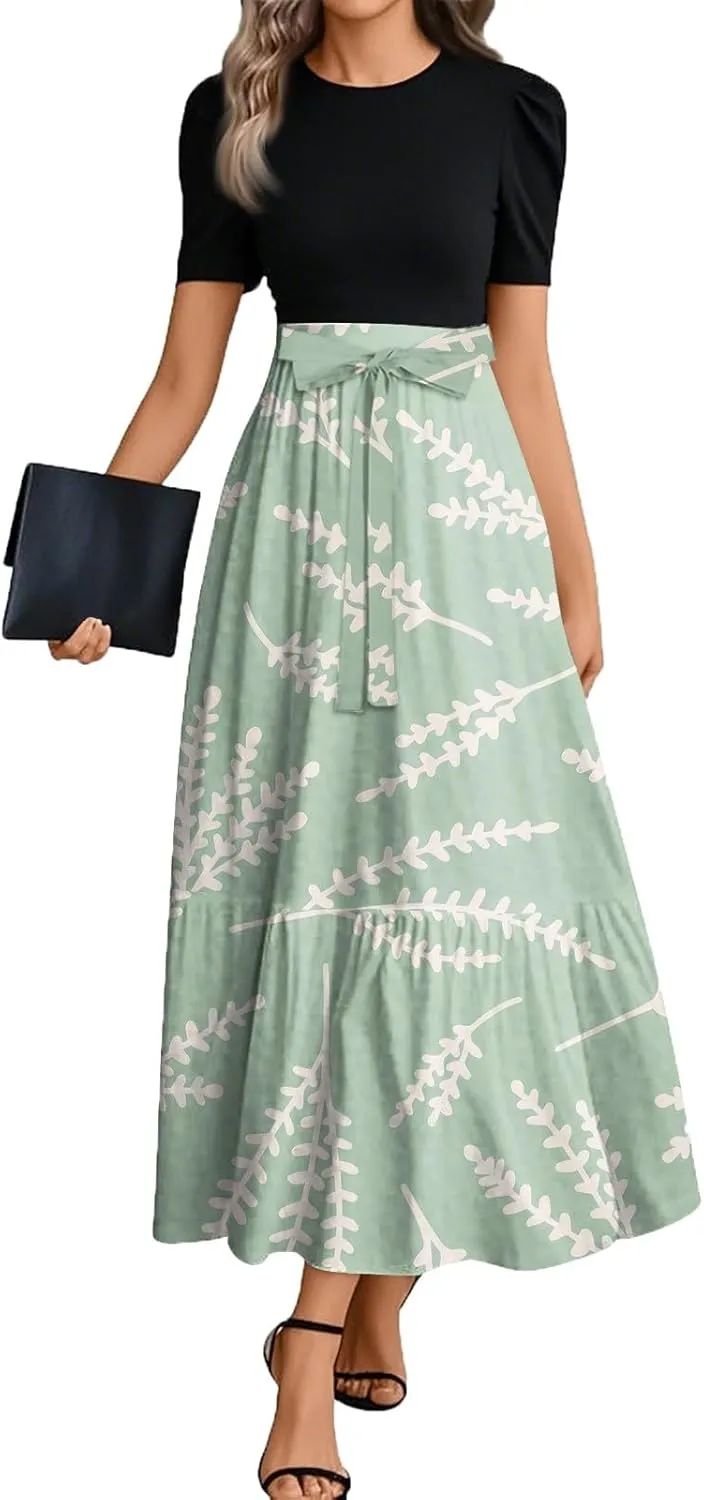 A Line Dresses for Women 2025 Elegant Classy Empire Waist Short Sleeve Wedding Guest Dress Summer Work Wrap Sundress