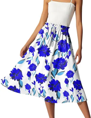 ADHOWBEW Maxi Skirts for Women Cute Casual Flowy Trendy Midi Length Ruffle High Waisted A Line Plus Size Beach Spring Skirts