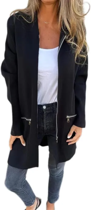 Akivide Casual Long Sleeve Zip Up Long Hooded Jacket Womens Zip Up Hoodies Long Sleeve Loose Coat with Pockets