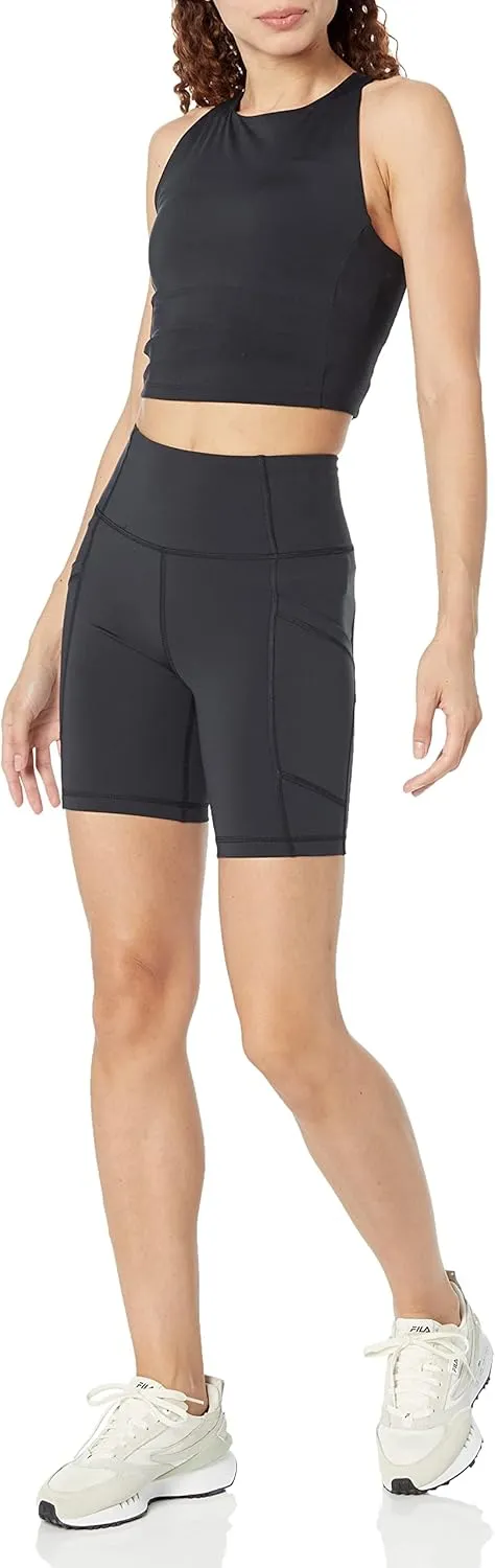 Amazon Essentials Women's Active Sculpt High Rise 7 Bike Shorts with Pockets