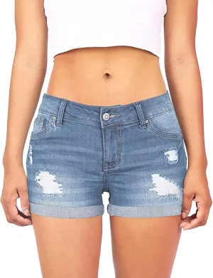 American Flag Jean Shorts for Women Low Rise Ripped Cut Off Stretchy Distressed Rolled Frayed Hem Denim Shorts