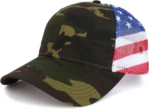 American Flag Printed Mesh Back Structured Trucker Cap