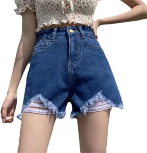 Andongnywell Women's Summer Frayed Ripped Denim Shorts Hiking Ripped Raw Hem Shorts High Rise Distressed Jean Shorts