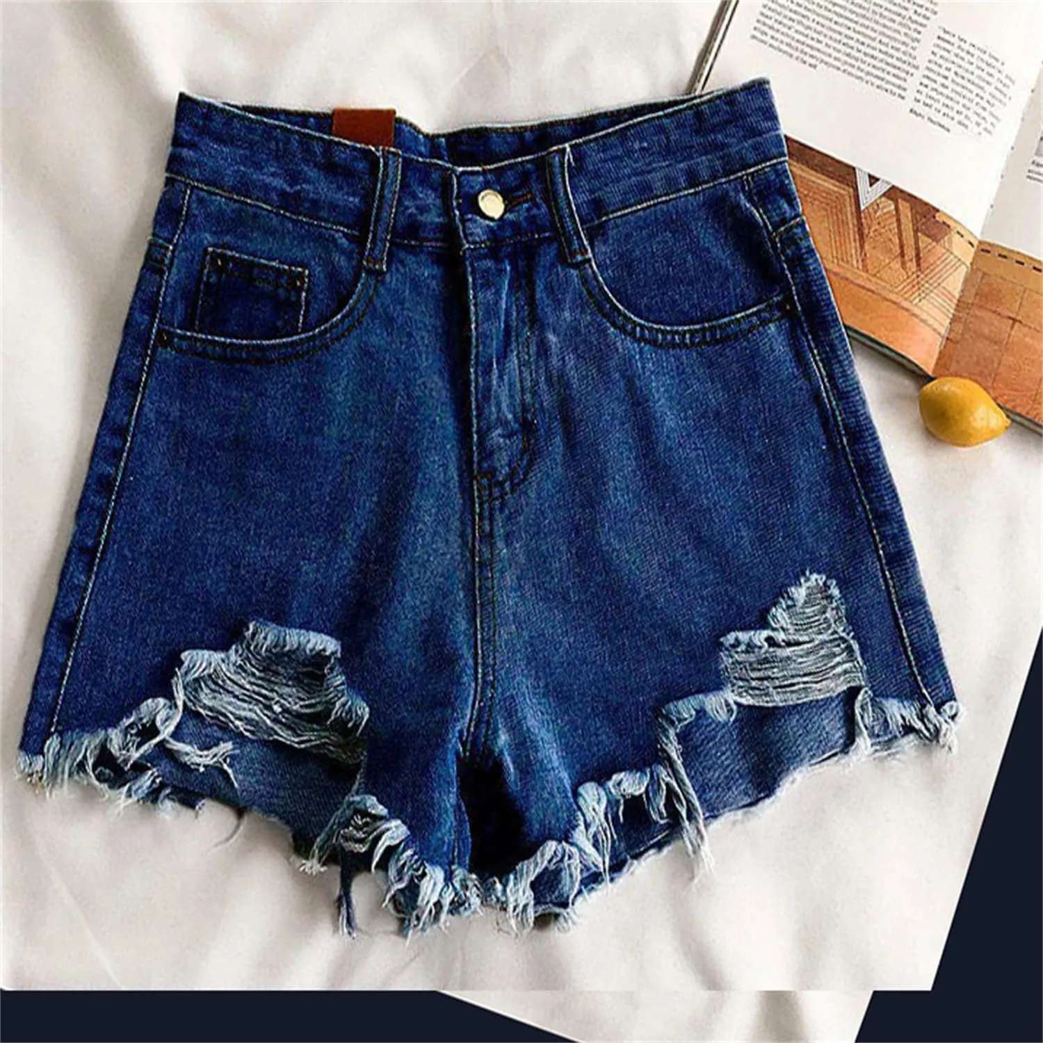 Andongnywell Women's Summer Frayed Ripped Denim Shorts Hiking Ripped Raw Hem Shorts High Rise Distressed Jean Shorts