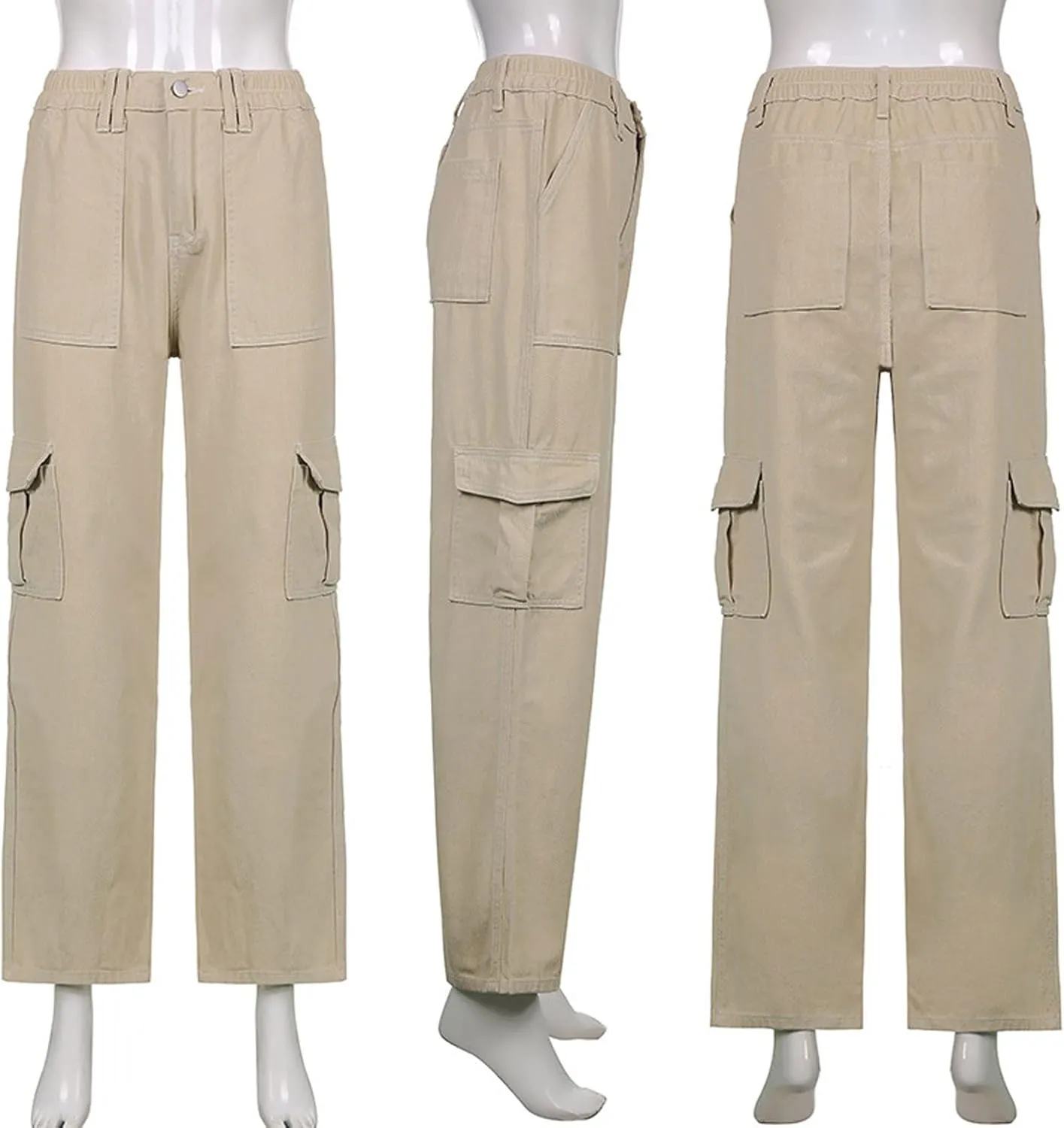 Baggy Jeans for Women Y2K Stretch High Waisted Straight Wide Leg Denim Jeans Pants Trousers Drawstring Flap Pocket