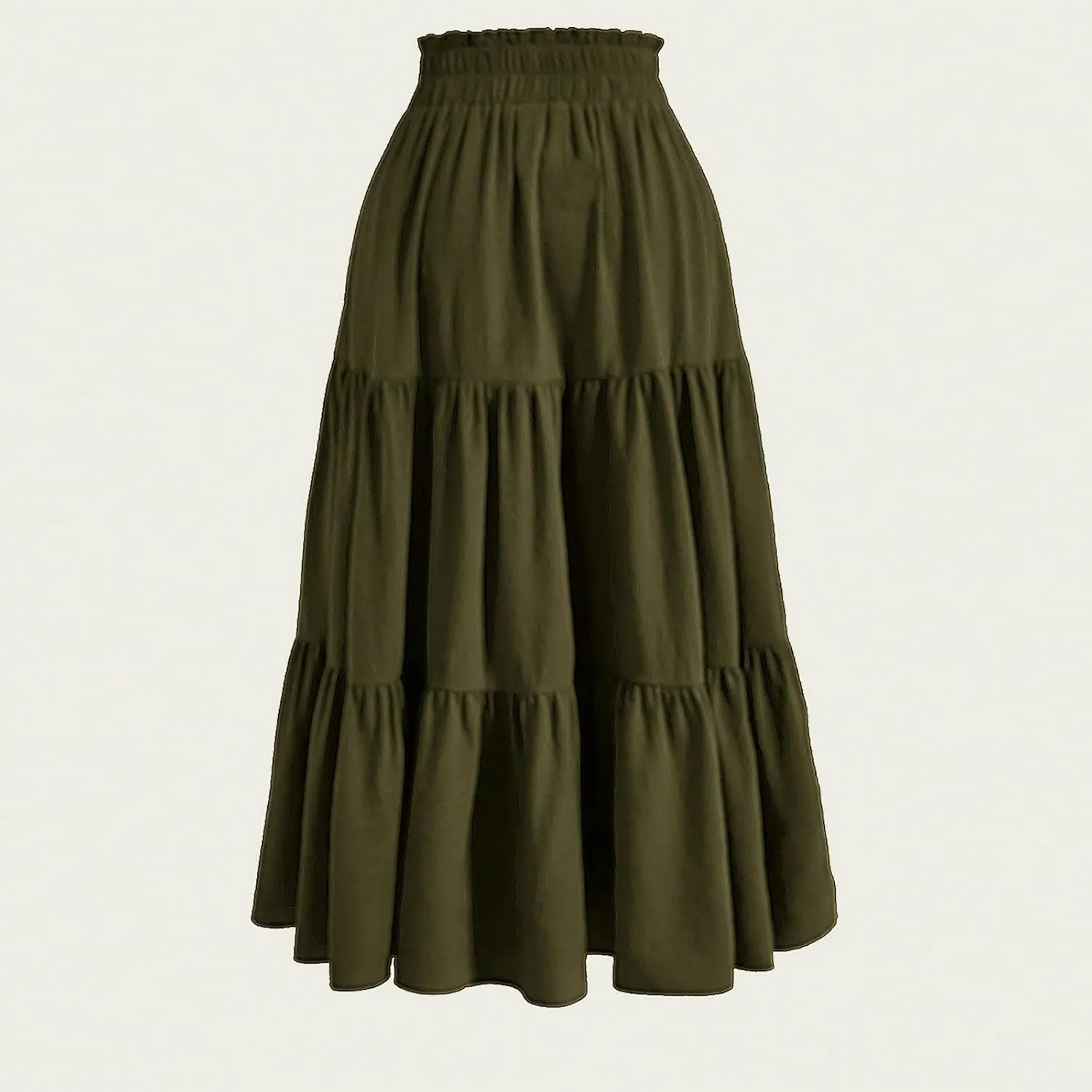 BAXLIMEK Midi Skirts for Women,2025 Spring Summer Trendy Ruffle Tiered A-Line Boho Skirts,Elastic Waist Flowy Beach Dress