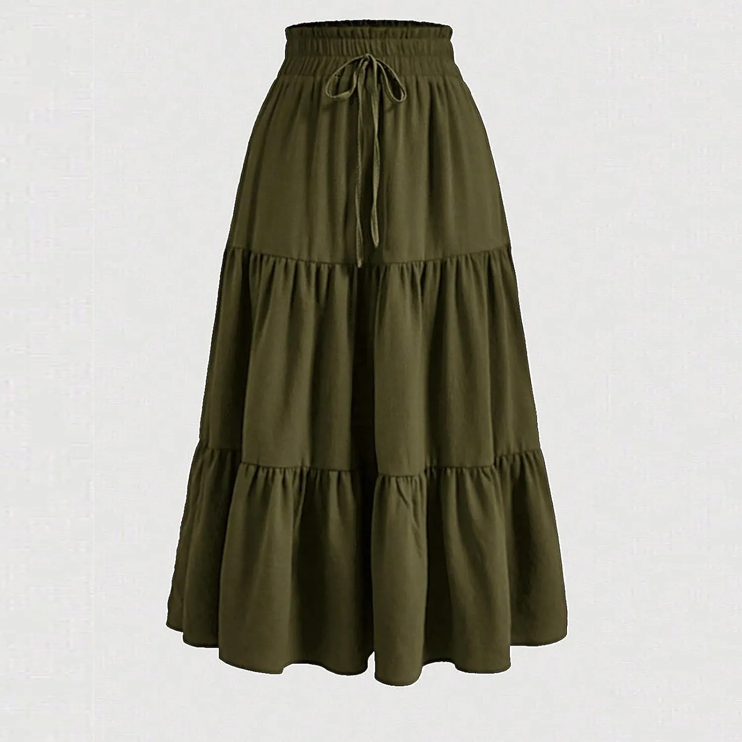 BAXLIMEK Midi Skirts for Women,2025 Spring Summer Trendy Ruffle Tiered A-Line Boho Skirts,Elastic Waist Flowy Beach Dress