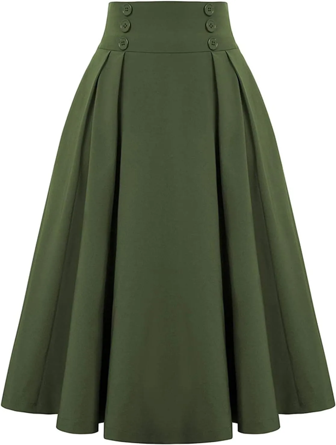 BAXLIMEK Pleated Skirts for Women,2025 Spring Summer Elegant Button High Waist A-Line Midi Skirts,Flowy Swing Boho Skirts