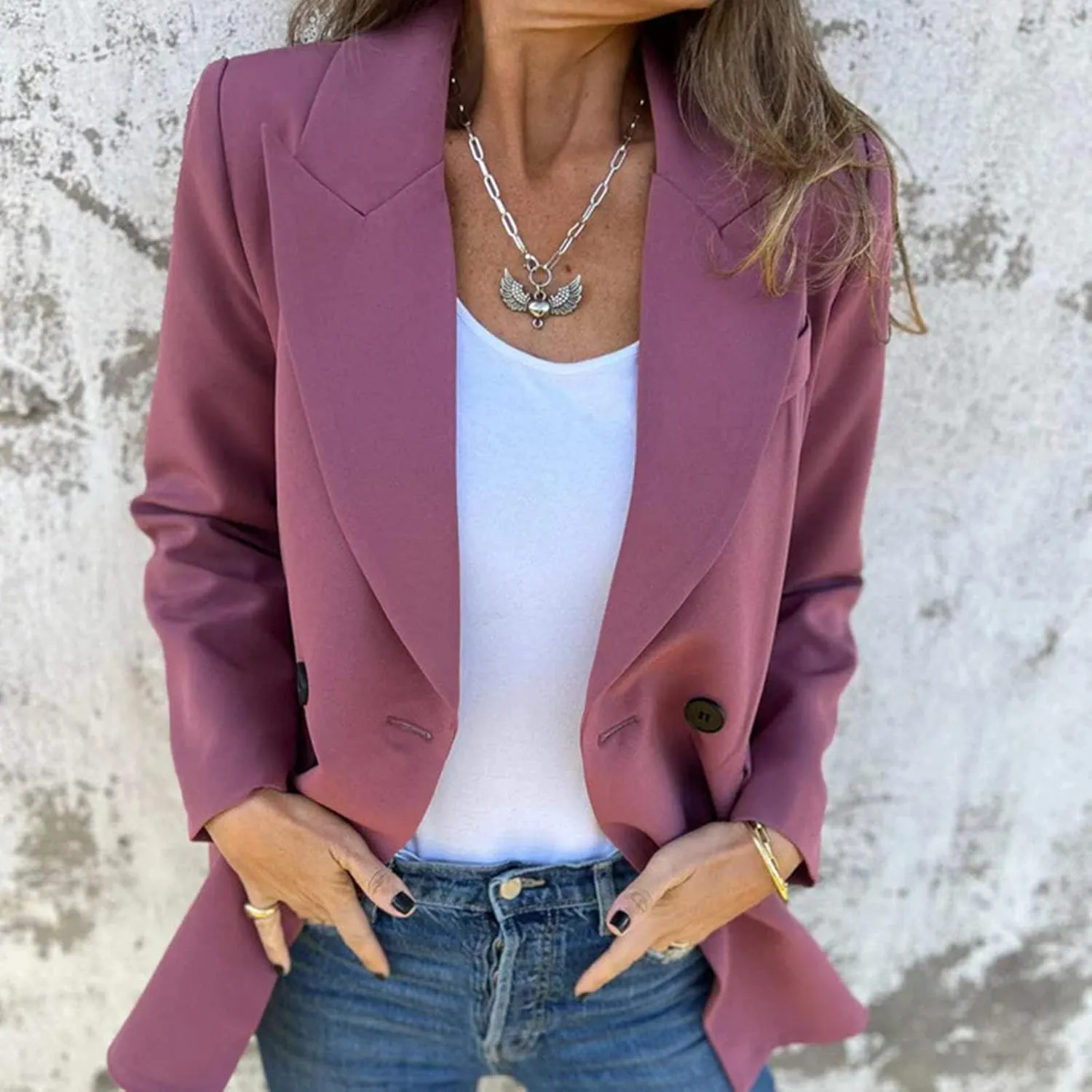 Blazers for Women Business Casual Double Breasted Oversized Suit Jackets Long Sleeve Notched Lapel Solid Color Blazer
