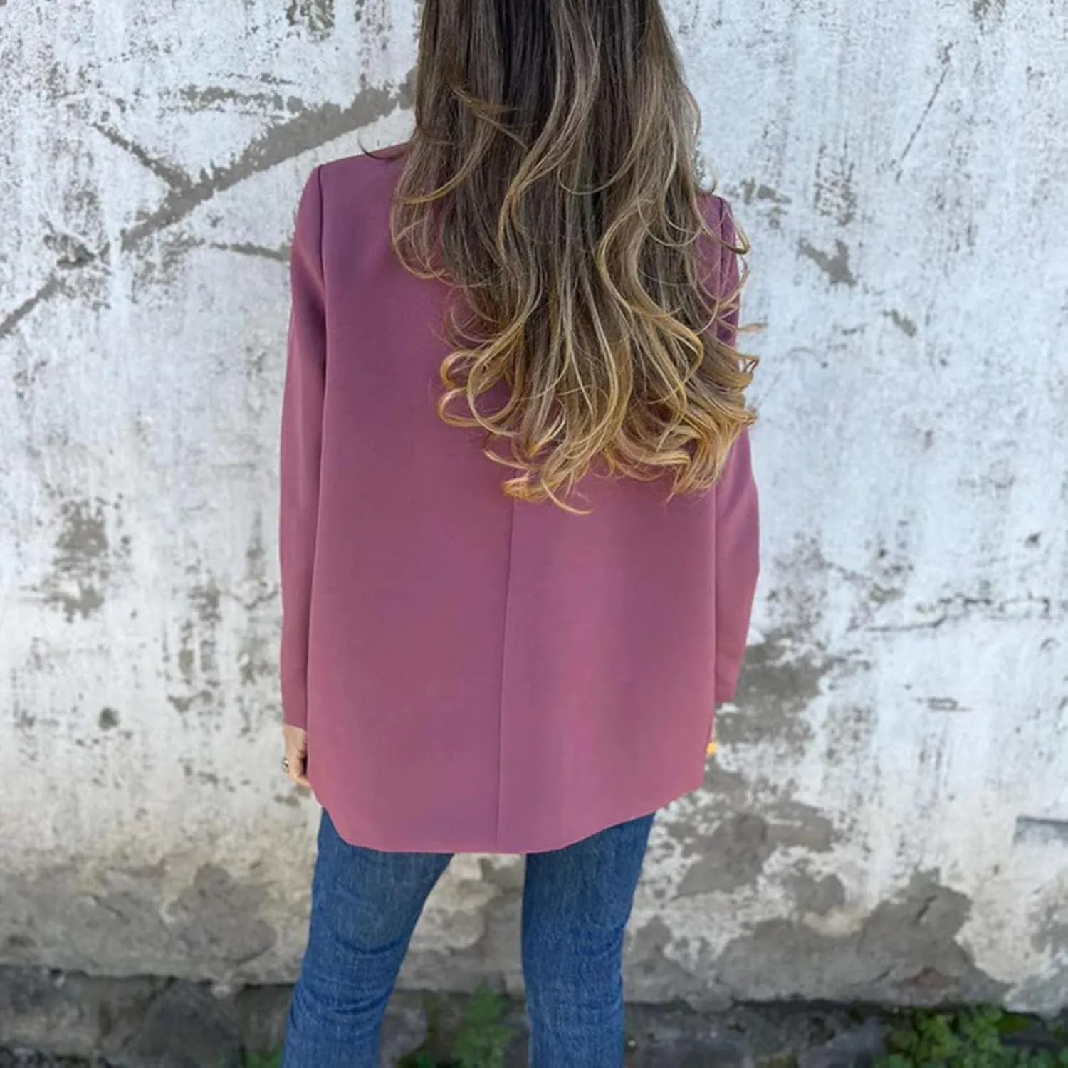 Blazers for Women Business Casual Double Breasted Oversized Suit Jackets Long Sleeve Notched Lapel Solid Color Blazer