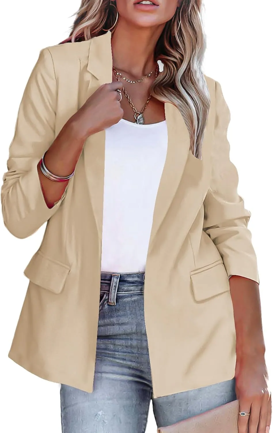 Blazers for Women Business Casual Jackets Open Front Long Sleeve Cardigan Professional Work Suit Jacket Lapel Outfits