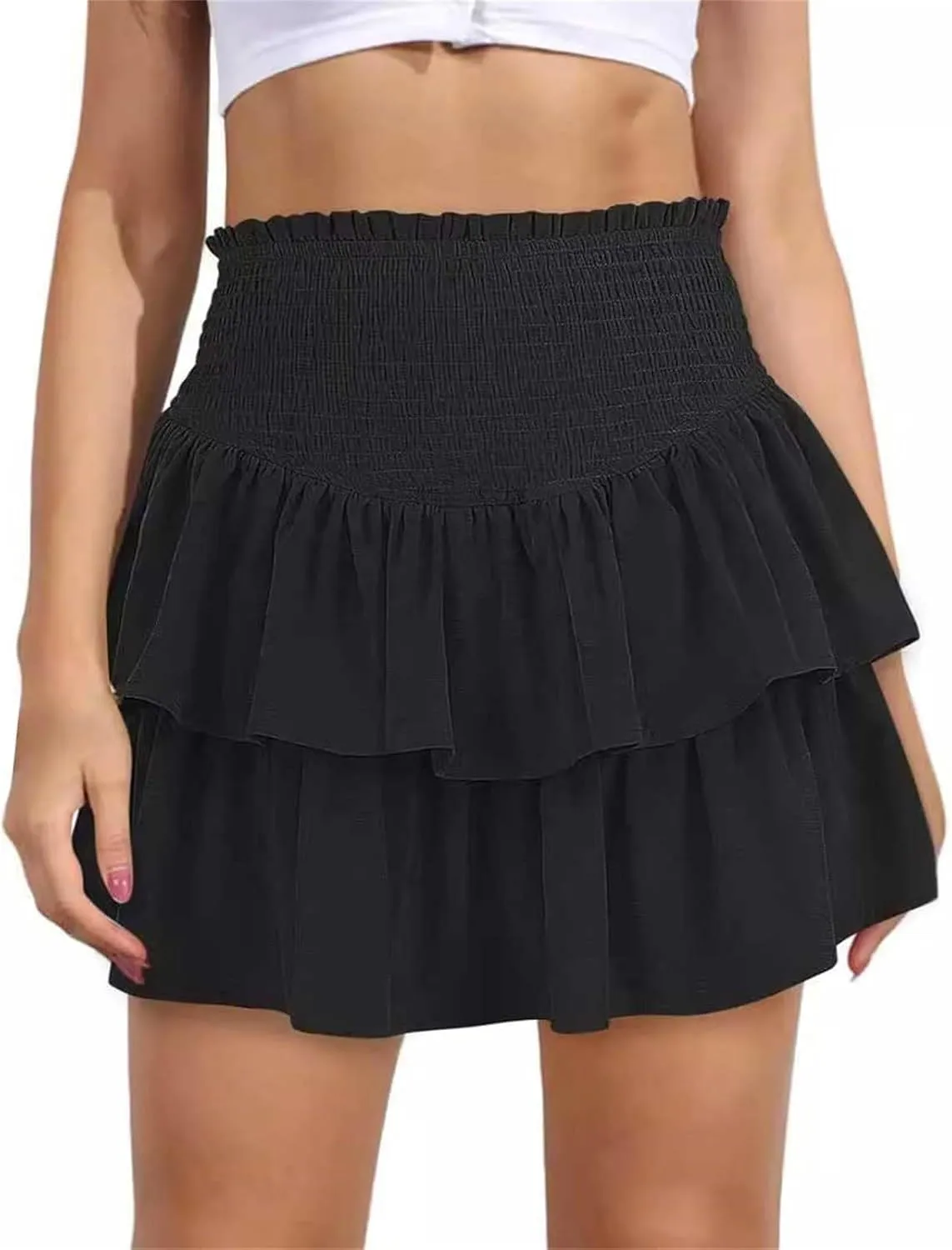 Boho Flowy Shorts for Women Ruffle Tiered Lace Skorts Mini Skirts High Waisted Teen Girls Tennis Skort Summer Short