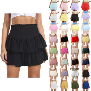 Boho Flowy Shorts for Women Ruffle Tiered Lace Skorts Mini Skirts High Waisted Teen Girls Tennis Skort Summer Short