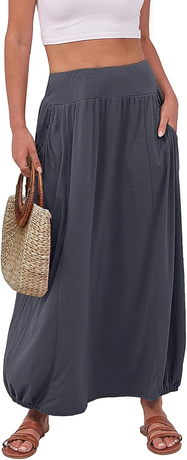Boho Skirts for Women Comfy Pleated Flowy Long Beach Skirt Lightweight Breathable Soft Elastic Waist Tulle Skirt