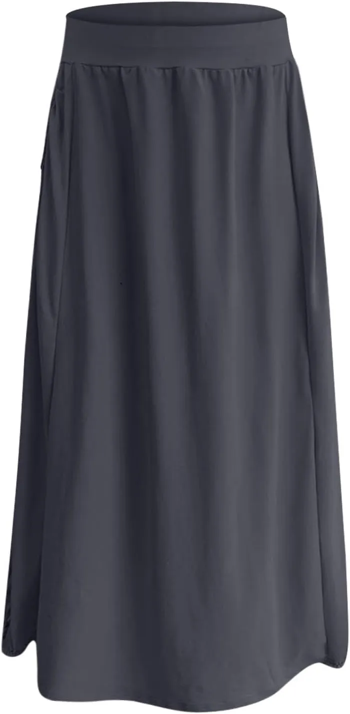 Boho Skirts for Women Comfy Pleated Flowy Long Beach Skirt Lightweight Breathable Soft Elastic Waist Tulle Skirt