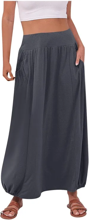 Boho Skirts for Women Comfy Pleated Flowy Long Beach Skirt Lightweight Breathable Soft Elastic Waist Tulle Skirt