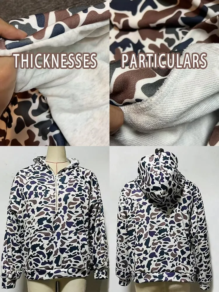 Camo Hoodie Oversized Quarter Zip Pullover Women Cute Camo Zip Up Hoodie Colorful Patchwork Cheetah Hoodies Y2k Trendy