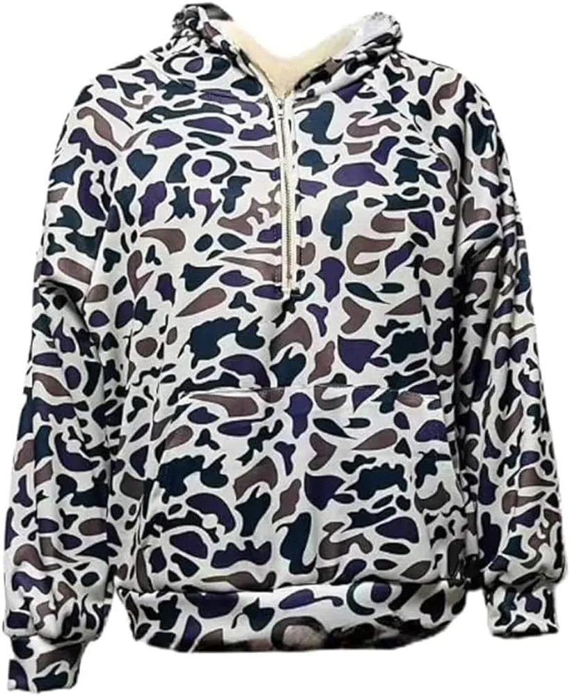 Camo Hoodie Oversized Quarter Zip Pullover Women Cute Camo Zip Up Hoodie Colorful Patchwork Cheetah Hoodies Y2k Trendy