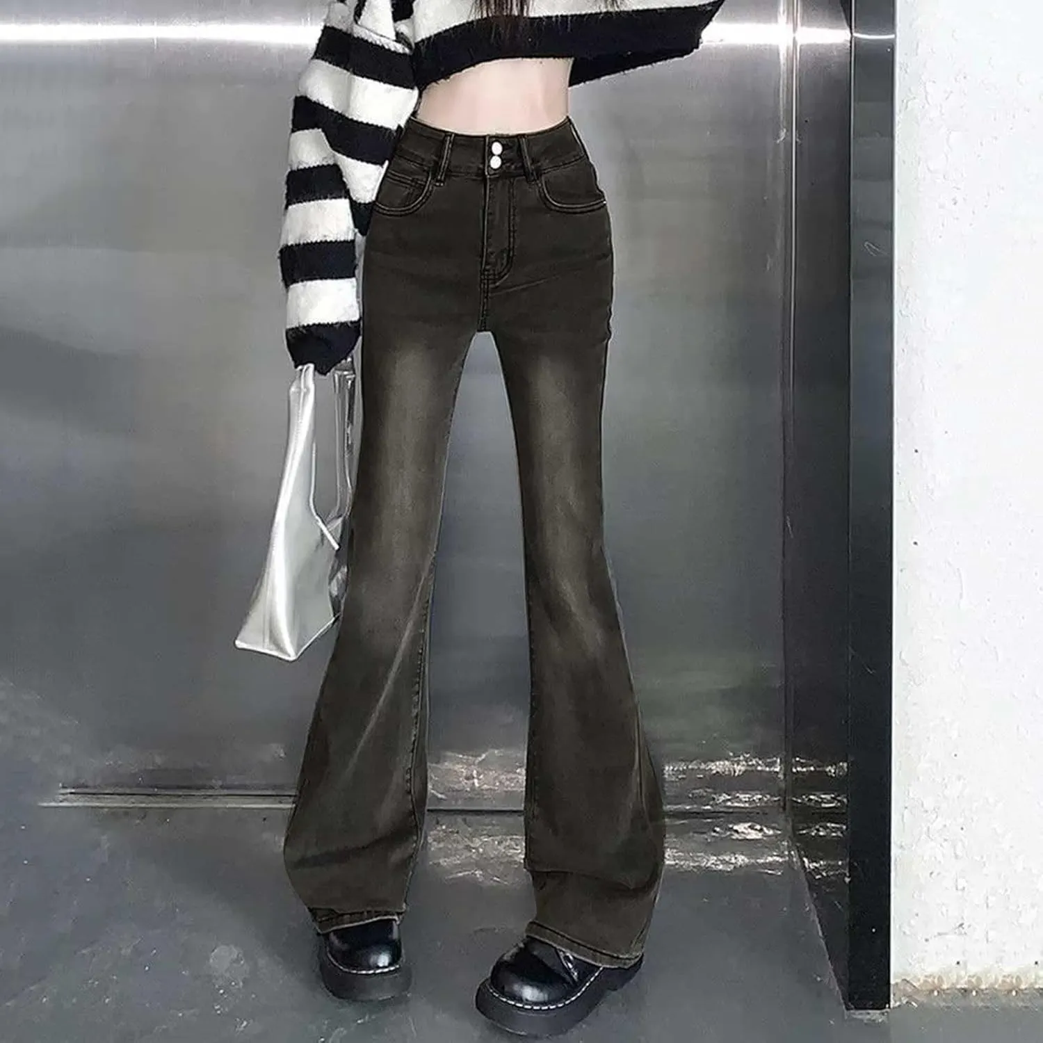 Cargo Jeans for Women Low Rise Bell Bottoms Trendy Straight Leg Stretch Denim Pants Flare Jeans Bootcut Bell Bottom