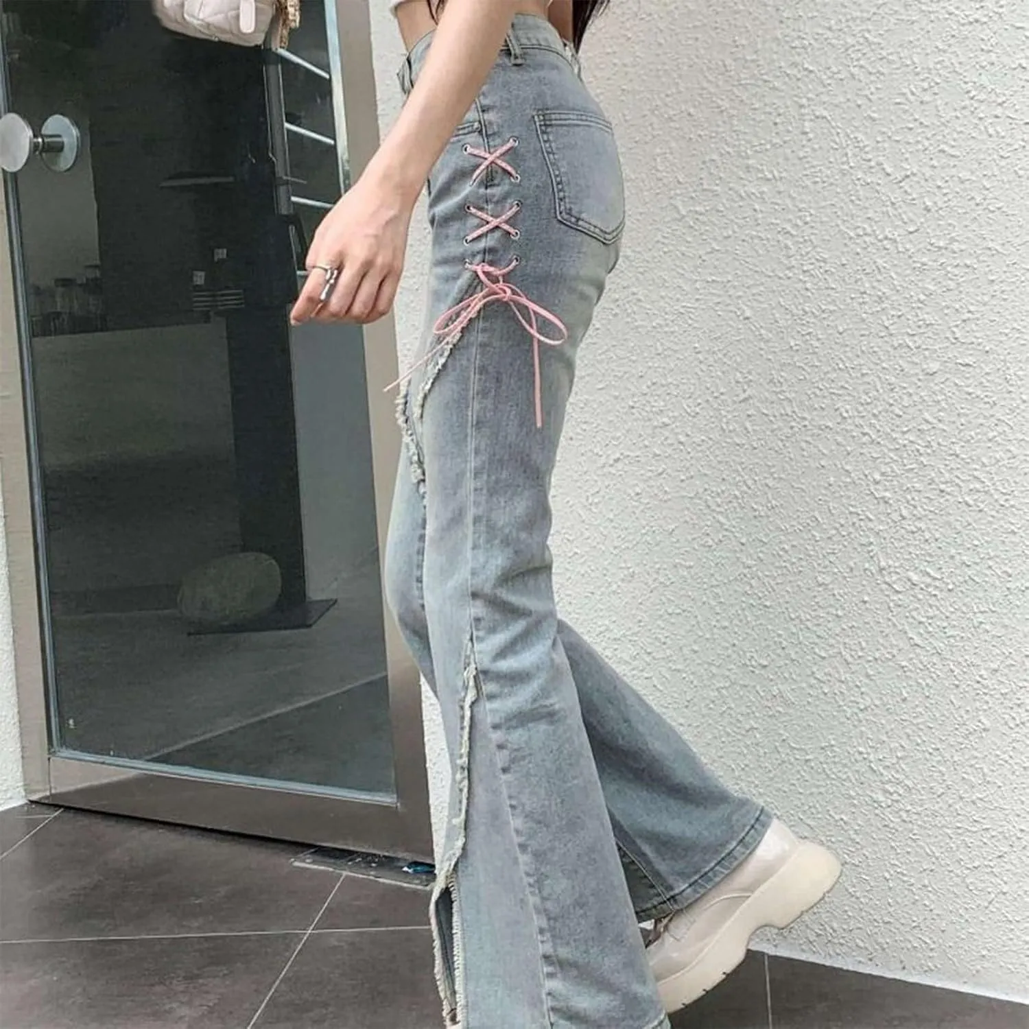 Cargo Jeans for Women Low Rise Bell Bottoms Trendy Straight Leg Stretch Denim Pants Flare Jeans Bootcut Bell Bottom