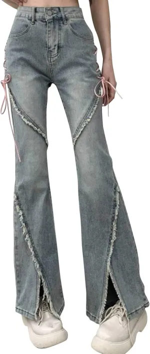 Cargo Jeans for Women Low Rise Bell Bottoms Trendy Straight Leg Stretch Denim Pants Flare Jeans Bootcut Bell Bottom