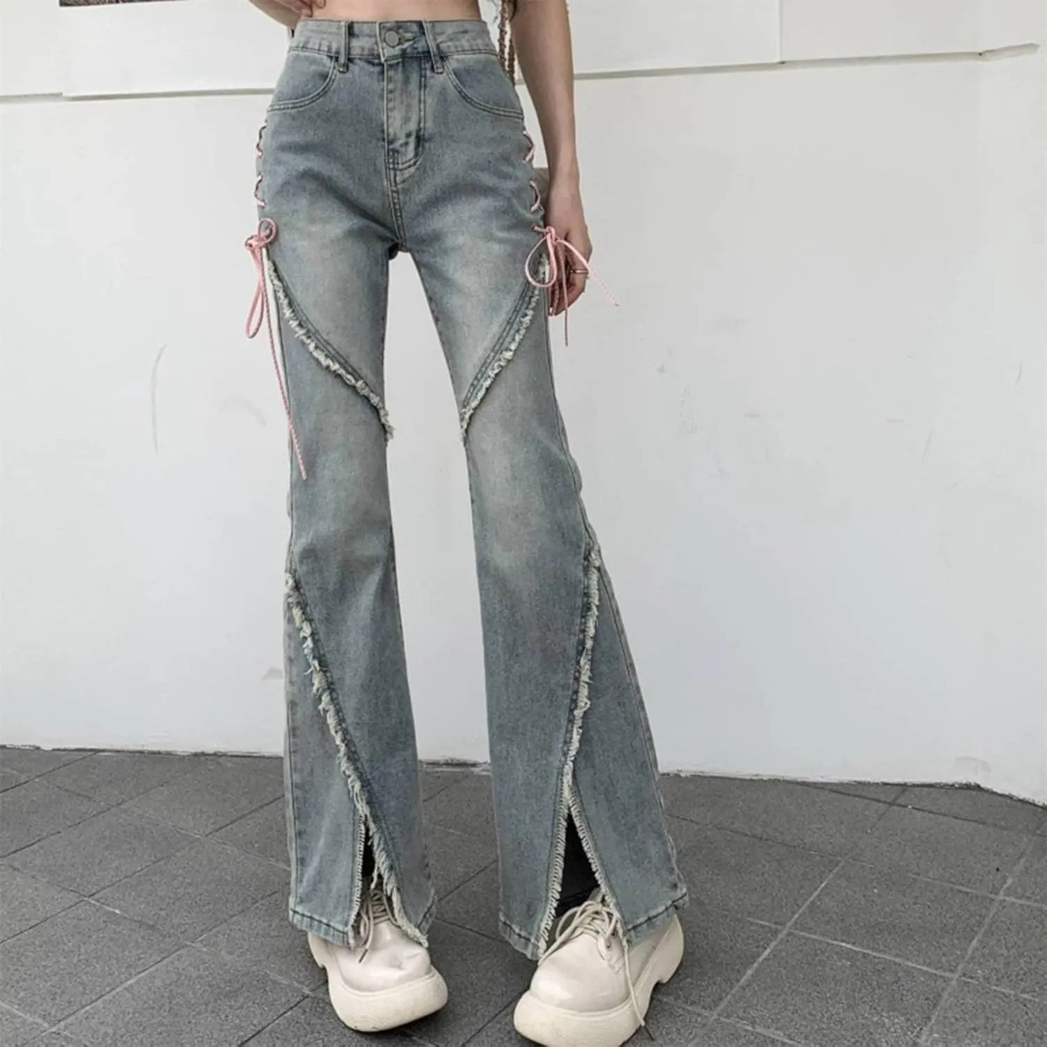 Cargo Jeans for Women Low Rise Bell Bottoms Trendy Straight Leg Stretch Denim Pants Flare Jeans Bootcut Bell Bottom