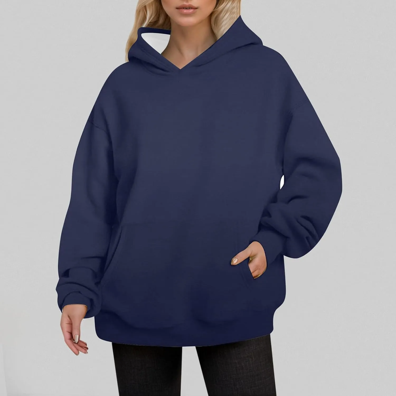 Casual Hoodies for Women Oversized Solid Pullover Tops Loose Comfy Long Sleeve Sweatshirts with Pockets Fall Clothes