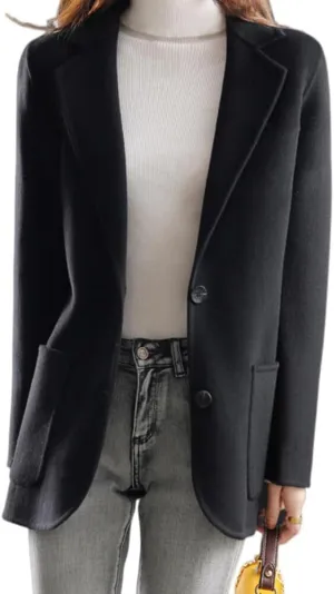 CHARTOU Women's Wool Blend Tailored Collar Single Breasted Business Pea Coat