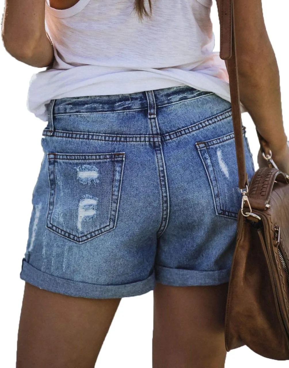 CHICZONE Womens Mid-High Rise Ripped Jean Shorts Distressed Stretchy Denim Shorts