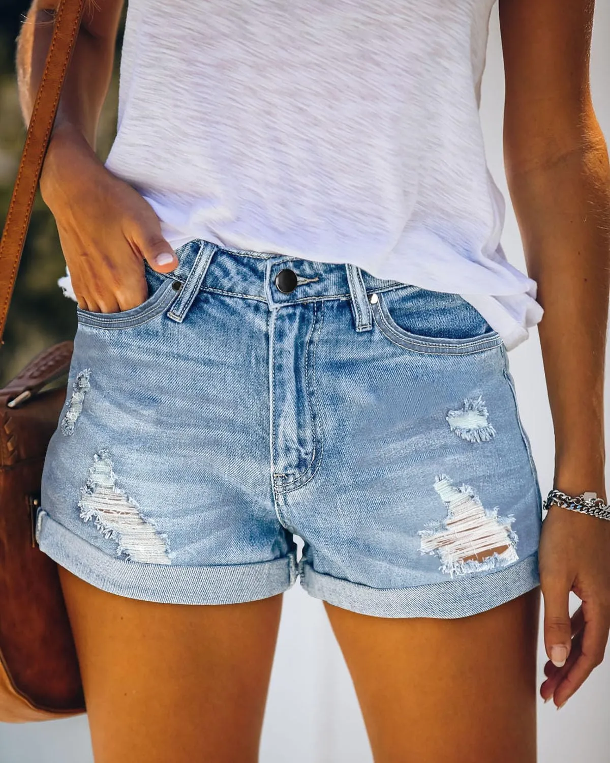 CHICZONE Womens Mid-High Rise Ripped Jean Shorts Distressed Stretchy Denim Shorts