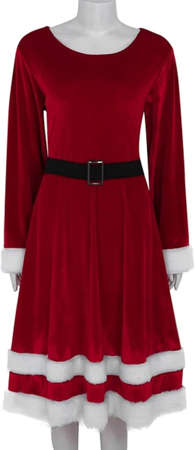 Christmas Dresses for Women Fancy Sweet Oversized Soft Patchwork Bandage Long Sleeve Asymmetric O-Neck Dress
