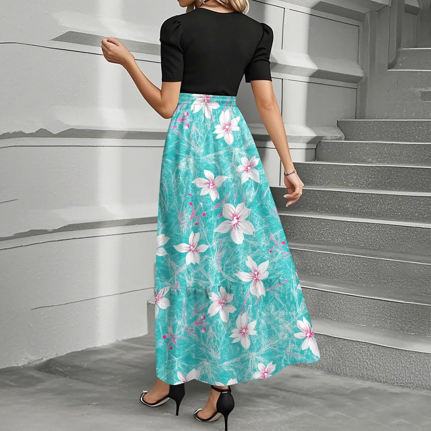 Church Outfits for Women 2025 Plus Size Floral Maxi Dress Elegant Wrap A Line Wedding Guest Outfit