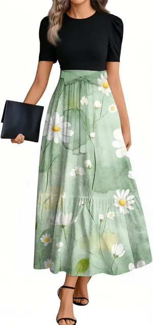 Church Outfits for Women 2025 Plus Size Floral Maxi Dress Elegant Wrap A Line Wedding Guest Outfit