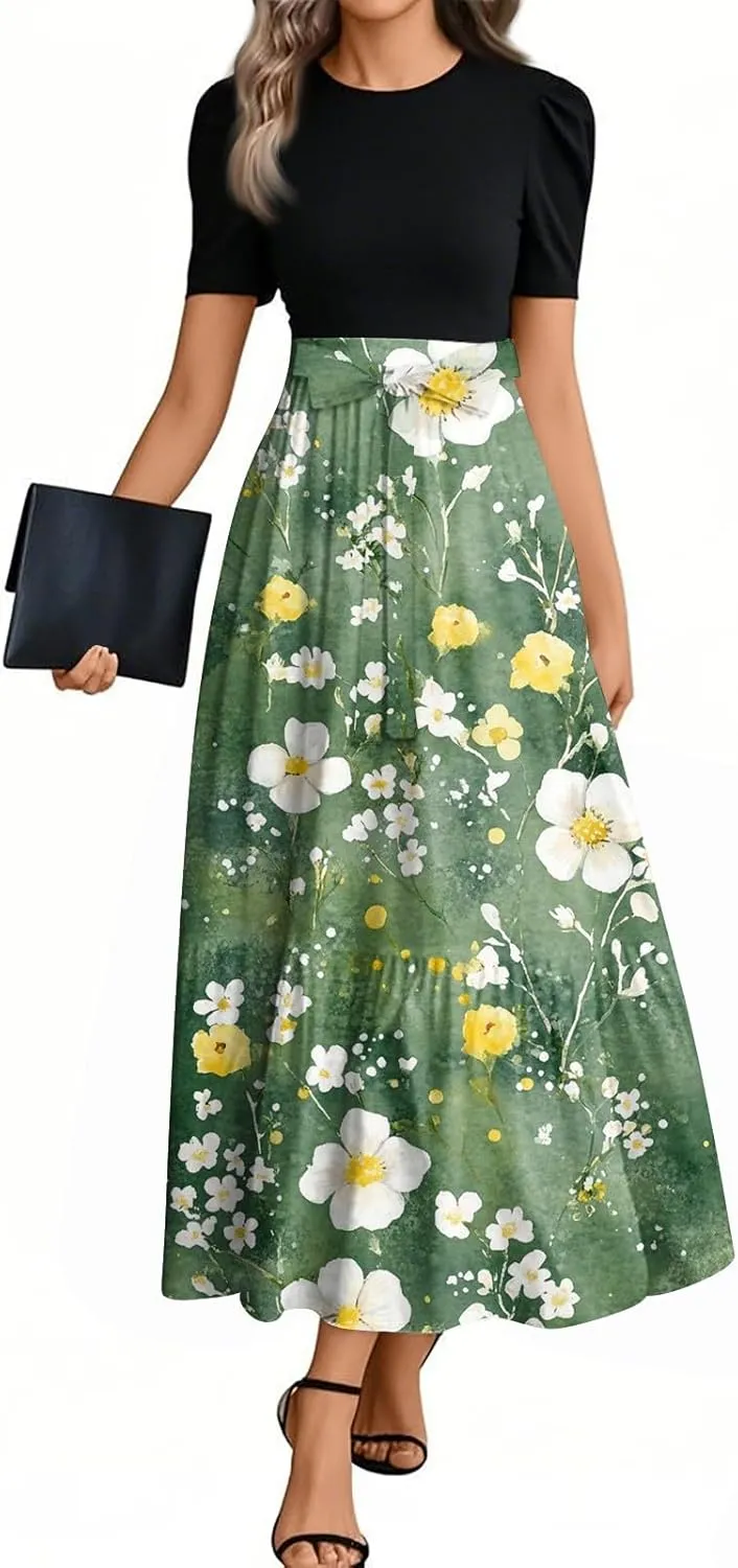 Church Outfits for Women 2025 Plus Size Floral Maxi Dress Elegant Wrap A Line Wedding Guest Outfit