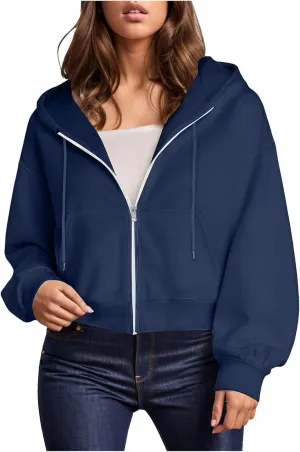 Crop Hoodies for Women Zip Up Jackets Oversized Sweatshirts Fall Fashion Outfits 2024 Sweaters Winter Clothes