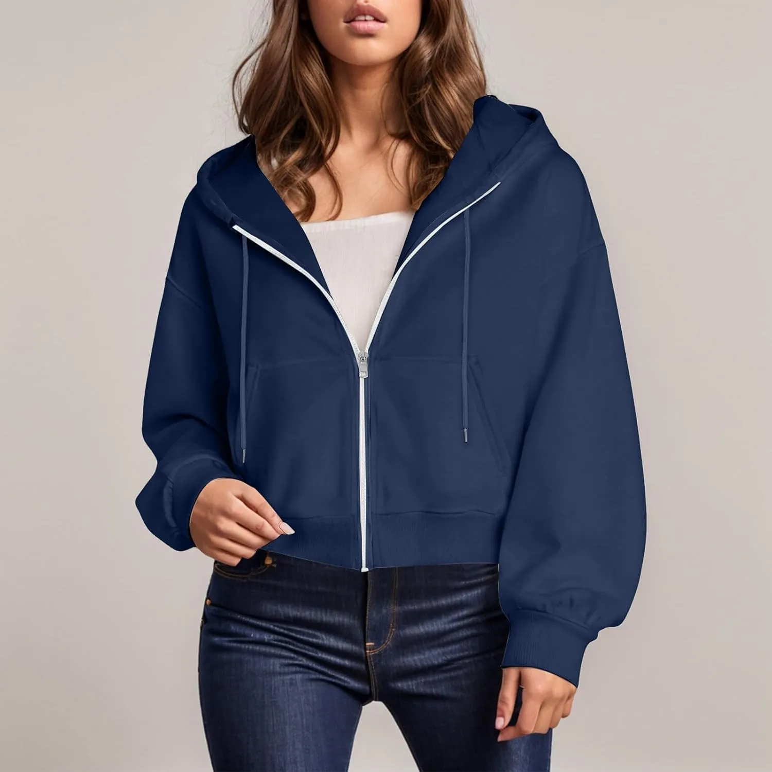 Crop Hoodies for Women Zip Up Jackets Oversized Sweatshirts Fall Fashion Outfits 2024 Sweaters Winter Clothes