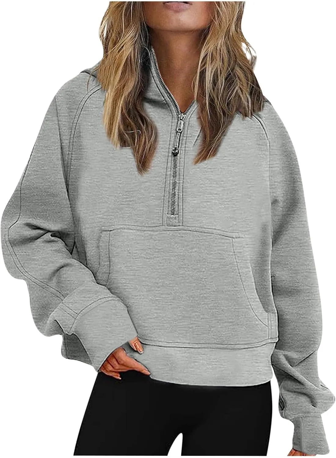 Crop Sweatshirts For Women Half Zip Up Hoodies Fall Fashion Outfits 2023 Long Sleeve Oversized Quarter Zip Pullovers