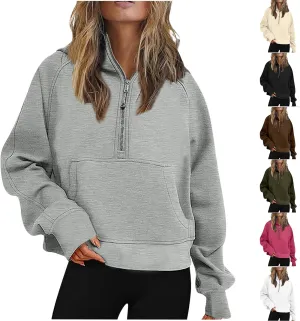 Crop Sweatshirts For Women Half Zip Up Hoodies Fall Fashion Outfits 2023 Long Sleeve Oversized Quarter Zip Pullovers