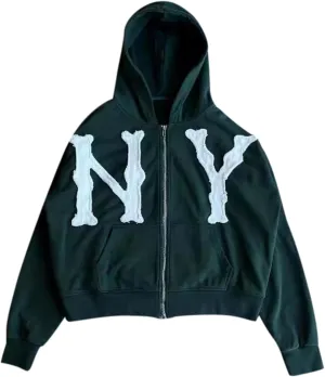 Cropped Zip Up Hoodies for Men Letter Printed Long Sleeve Pullover with Pockets Hooded Casual Loose Tops Y2K Outfits