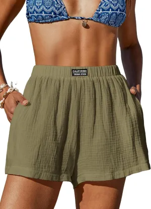 CUPSHE Women's Casual Shorts Cotton High Rise Beach Cover Ups Summer Shorts with Pockets