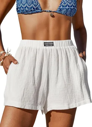 CUPSHE Women's Casual Shorts Cotton High Rise Beach Cover Ups Summer Shorts with Pockets